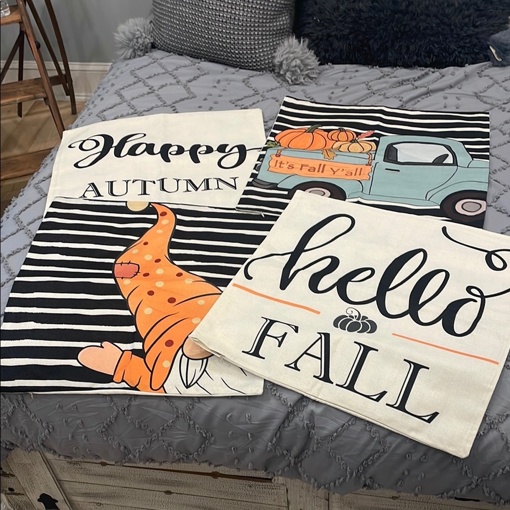 Set of 4 Fall Gnome Themed Decorative Pillow Covers NWOT